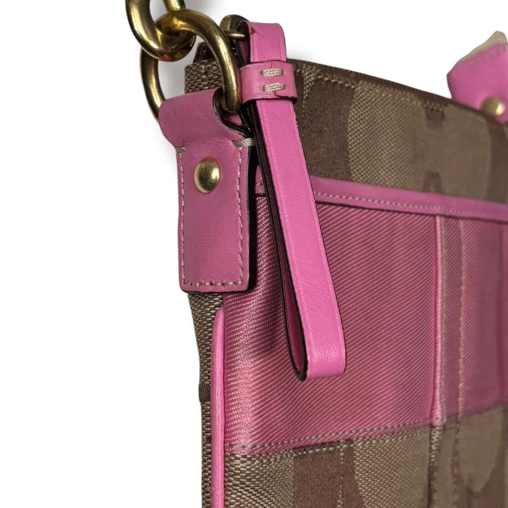 Coach Signature Stripe Swingpack Crossbody Bag Pink Tan Y2K Small Purse